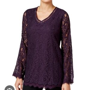 Style & Co Elegant Purple Lace Top SZ: S Cotton Nylon Blend NWT!